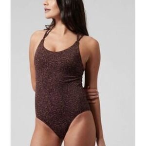 Athleta Keyhole‎ One Piece Camo Flora Decadent Chocolate Swimsuit Size S / P Euc